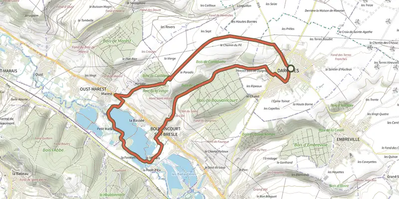 Map of the Circuit de l'Isle track on the IGN map, with the start and numbered waypoints