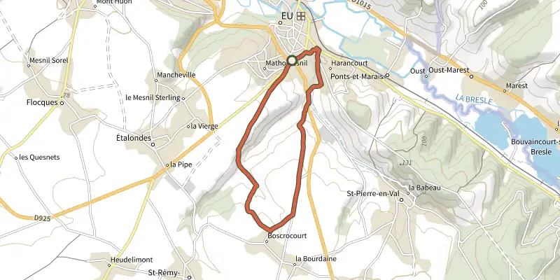 Carte du tracé de Cumont sur le Plan IGN, départ et points de passage numérotés
