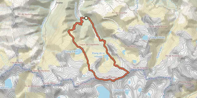 Tracé de Pic de Couillac par le cirque de Cagateille sur le Plan IGN