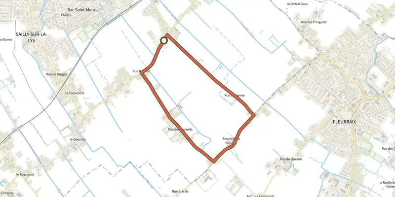 Carte du tracé de Chemin Biache sur le Plan IGN, départ et points de passage numérotés
