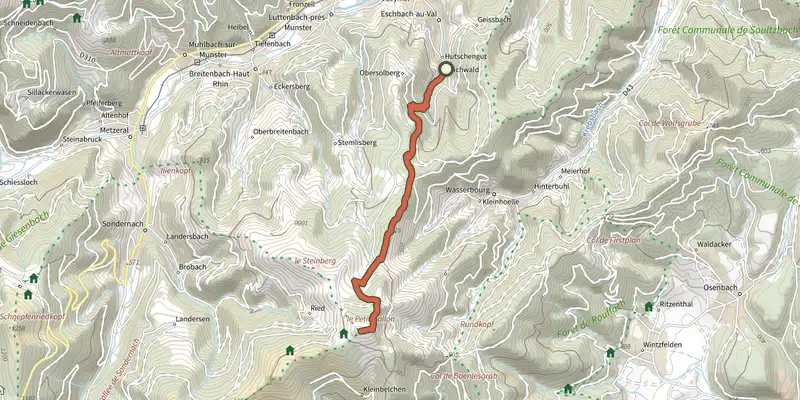 Map of the Sentier Emile Hertzog track on the IGN map, with the start and numbered waypoints