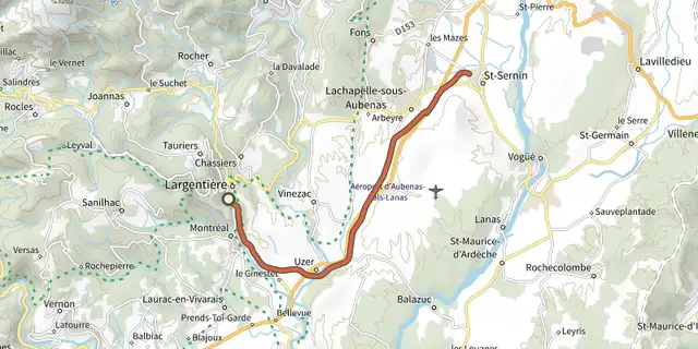 The Voie Verte de L'Argentière à Saint-Sernin track on the IGN map