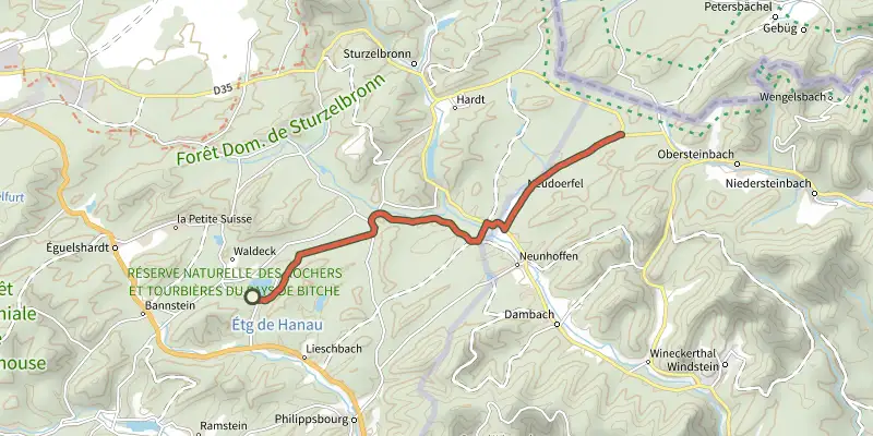 Map of the Blue triangle track on the IGN map, with the start and numbered waypoints
