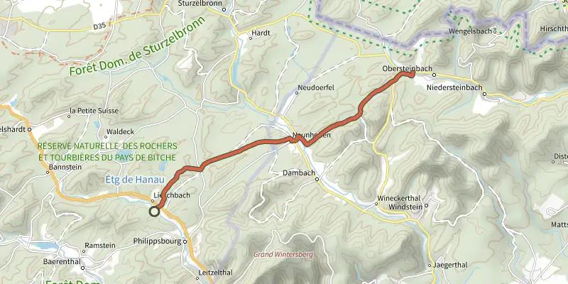 Map of the Yellow triangle track on the IGN map, with the start and numbered waypoints