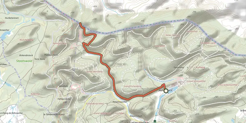 Map of the Yellow cross track on the IGN map, with the start and numbered waypoints