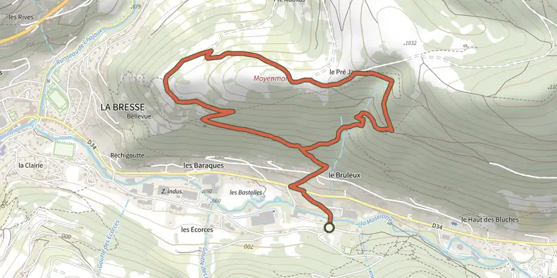 Map of the Circuit de Moyenmont track on the IGN map, with the start and numbered waypoints