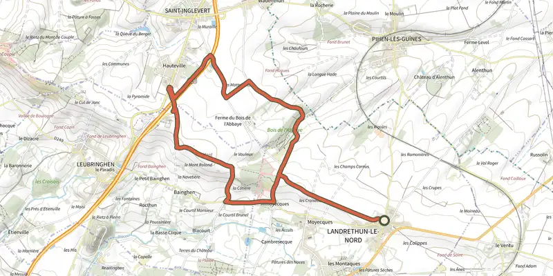 Carte du tracé de Sentier des Poissonniers sur le Plan IGN, départ et points de passage numérotés