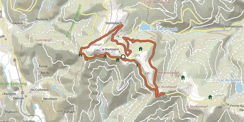 Map of the Tour du Markstein track on the IGN map, with the start and numbered waypoints
