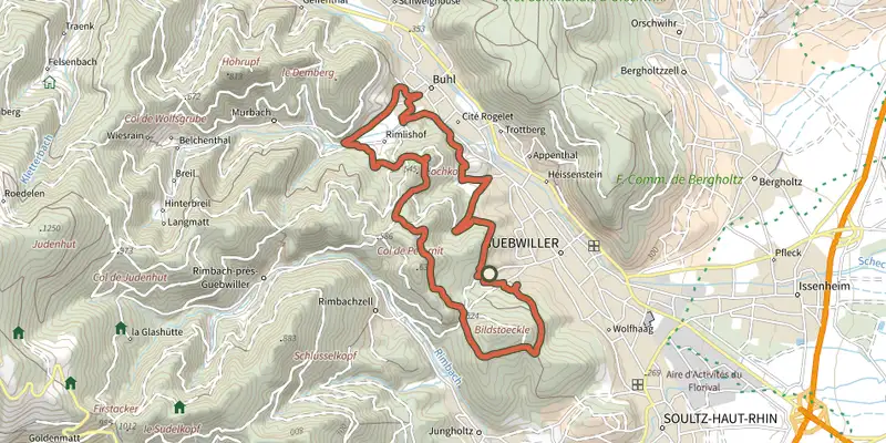 Map of the Circuit du Rosstall track on the IGN map, with the start and numbered waypoints