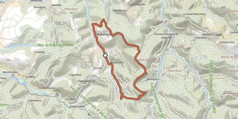 Carte du tracé de Circuit du cimetière gallo-romain sur le Plan IGN, départ et points de passage numérotés