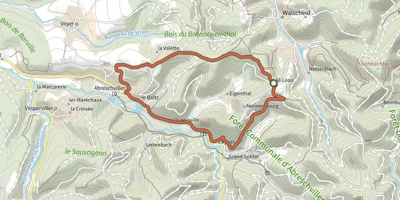 Map of the Circuit Saint-Léon track on the IGN map, with the start and numbered waypoints