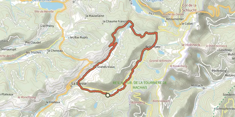 Carte du tracé de Le Tour du Grand Jean sur le Plan IGN, départ et points de passage numérotés