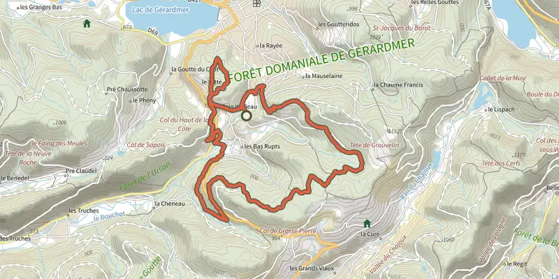 Map of the Creusegoutte - Croix Claudé track on the IGN map, with the start and numbered waypoints