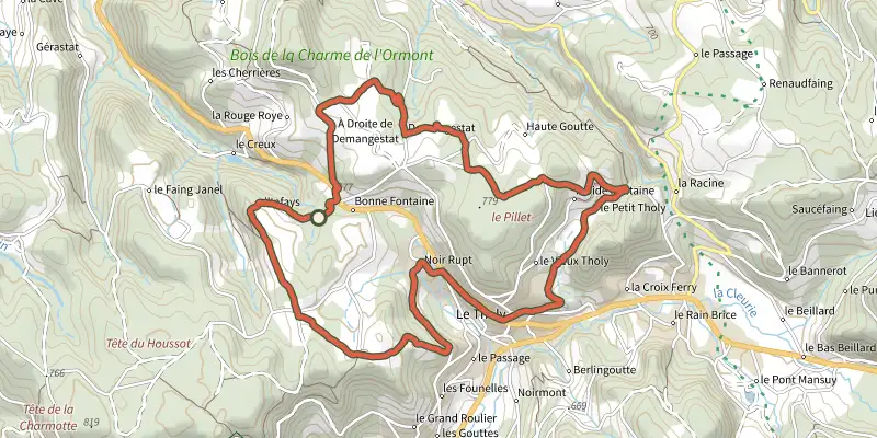 Map of the Par L'Infays track on OpenTopoMap, with the start and numbered waypoints