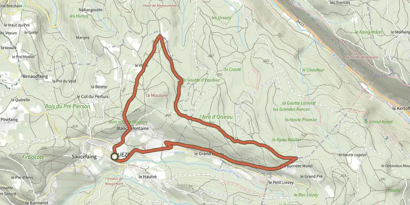 Map of the La Moulure track on the IGN map, with the start and numbered waypoints
