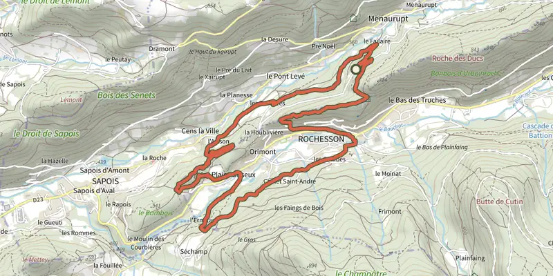 Map of the Le Chana track on the IGN map, with the start and numbered waypoints