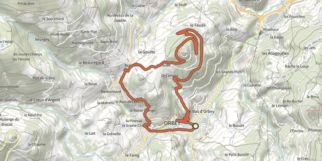 Tracé de Tour du Faudé sur le Plan IGN