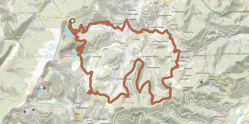 Map of the Les balcons d'Orbey track on the IGN map, with the start and numbered waypoints