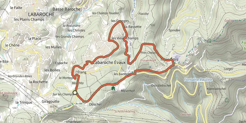 Map of the Les Trois Epis track on the IGN map, with the start and numbered waypoints