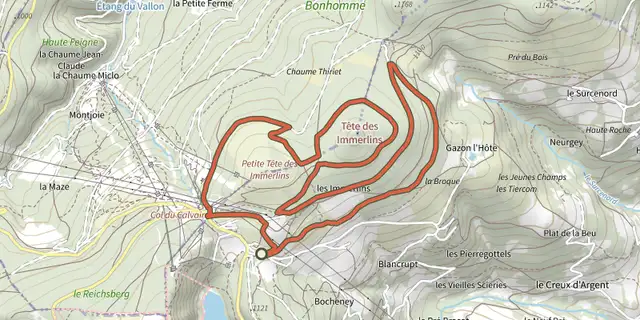 The Tour des Immerlins track on the OpenTopoMap map