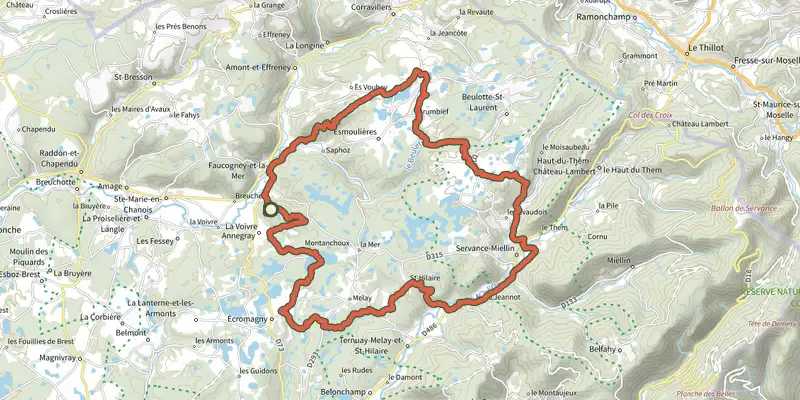 Carte du tracé de Le plateau sur le Plan IGN, départ et points de passage numérotés