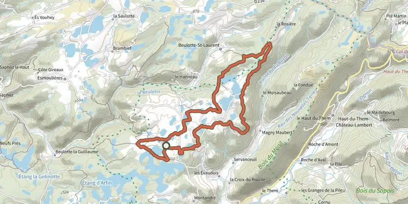 Carte du tracé de Les Grilloux sur le Plan IGN, départ et points de passage numérotés