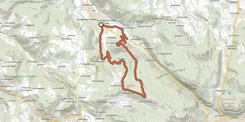 Carte du tracé de Le Haut de Menaumont - La Moulure sur le Plan IGN, départ et points de passage numérotés