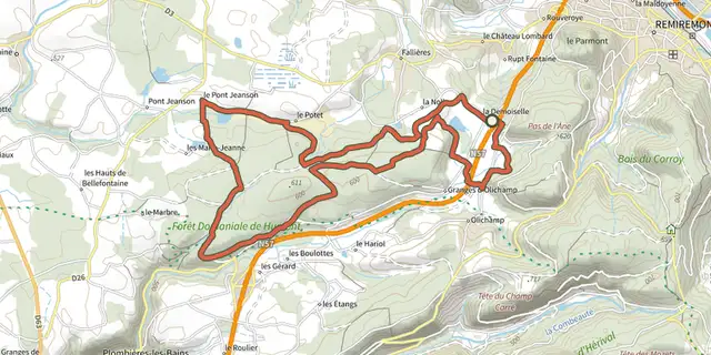 The Tour de la forêt du Humont track on the OpenTopoMap map