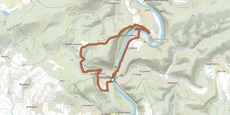 Map of the Les Grands Ducs track on the IGN map, with the start and numbered waypoints