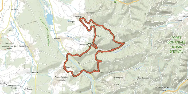 Carte du tracé de Le Rein de la Motte sur OpenTopoMap, départ et points de passage numérotés