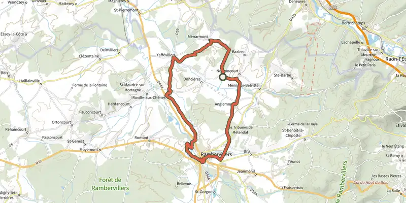 Carte du tracé de Le Château de Villé sur le Plan IGN, départ et points de passage numérotés