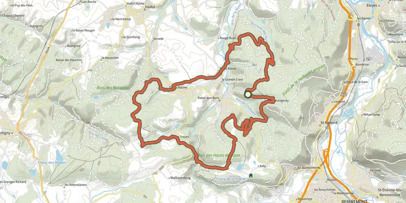 Map of the Julien Absalon track on OpenTopoMap, with the start and numbered waypoints