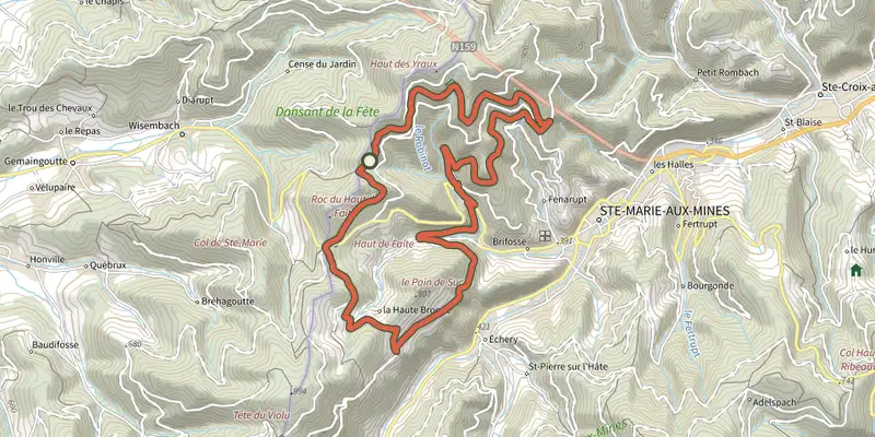 Carte du tracé de Circuit du Robinot sur le Plan IGN, départ et points de passage numérotés