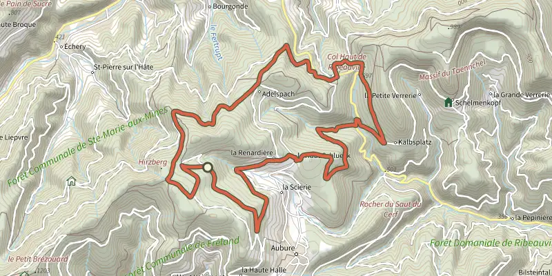 Map of the Le Tertre de la Fille Morte track on the IGN map, with the start and numbered waypoints