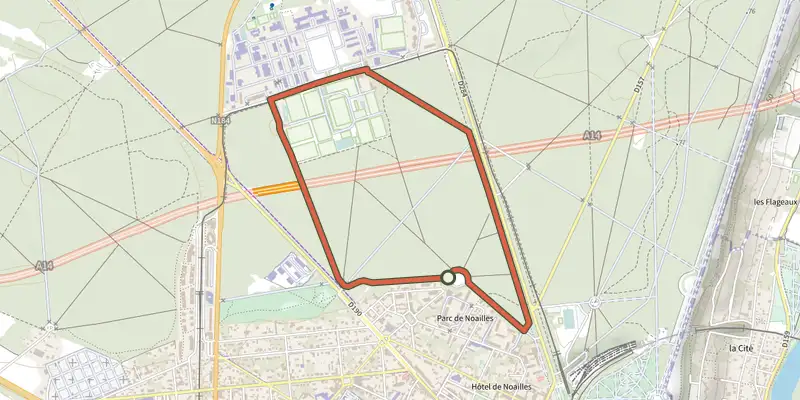 Carte du tracé de Découverte de Saint-Germain sur le Plan IGN, départ et points de passage numérotés