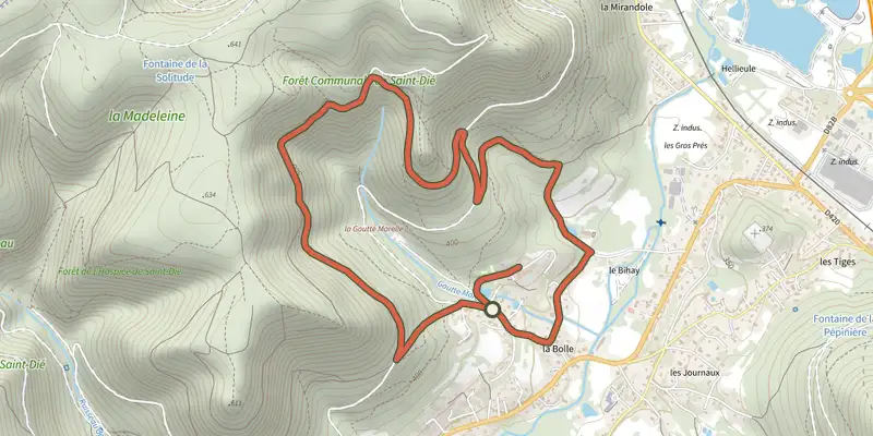 Carte du tracé de Sous la chaise du roi sur le Plan IGN, départ et points de passage numérotés
