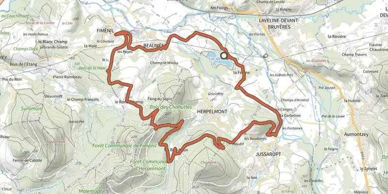 Map of the Le Rush des Messires track on the IGN map, with the start and numbered waypoints