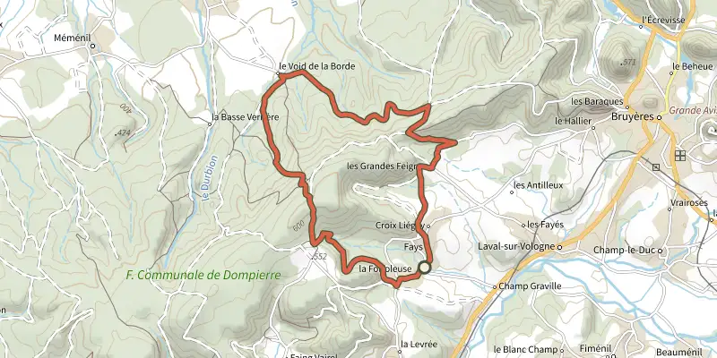 Carte du tracé de La Carna'Vall sur le Plan IGN, départ et points de passage numérotés