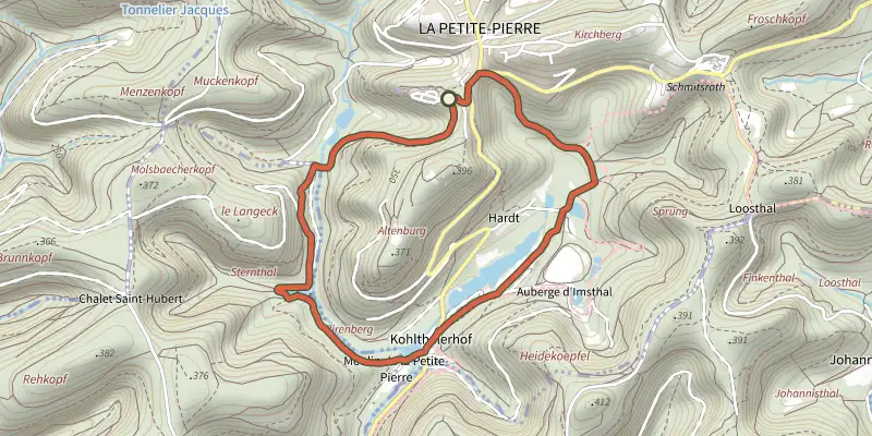Map of the La boucle d'Imsthal track on the IGN map, with the start and numbered waypoints