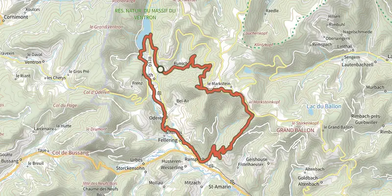 Carte du tracé de Le Circuit du Treh sur le Plan IGN, départ et points de passage numérotés