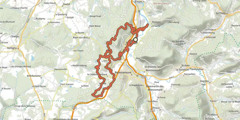 Map of the Le Slecard track on the IGN map, with the start and numbered waypoints
