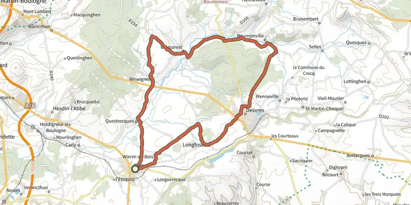 Carte du tracé de La Cité des Potiers sur le Plan IGN, départ et points de passage numérotés