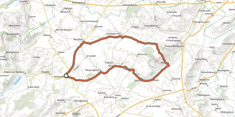 Map of the Le Haut Pays track on the IGN map, with the start and numbered waypoints