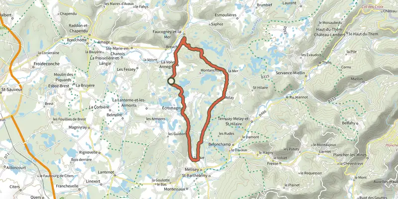 Carte du tracé de Boucle de la Mer sur OpenTopoMap, départ et points de passage numérotés