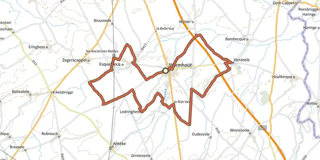 The Les Rives de l'Yser n°2 (Facettes du Nord Côté Vélo) track on the IGN map