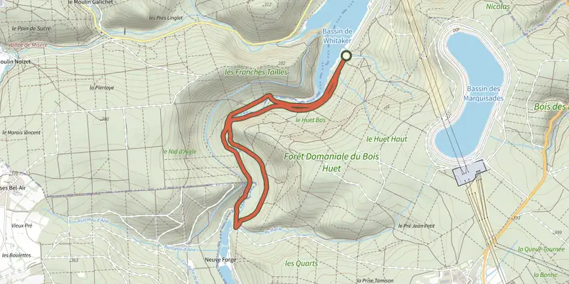 Map of the La Faux track on OpenTopoMap, with the start and numbered waypoints