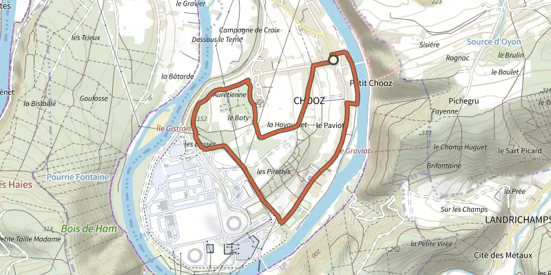 Map of the La Calcéenne track on the IGN map, with the start and numbered waypoints