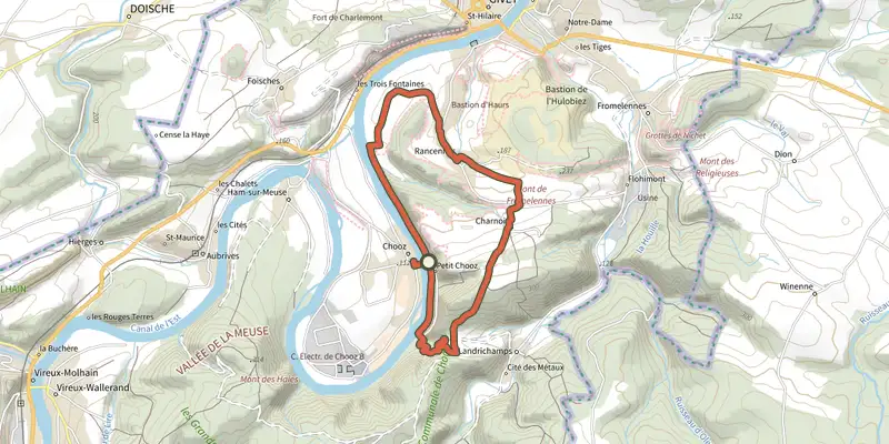Carte du tracé de Pichegrue sur OpenTopoMap, départ et points de passage numérotés