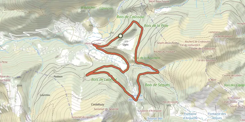 Carte du tracé de Le Port de Castet sur le Plan IGN, départ et points de passage numérotés
