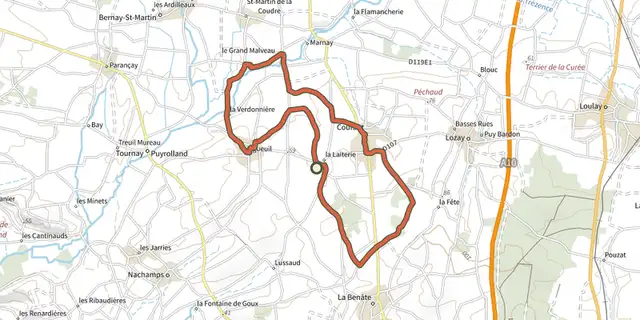 Tracé de Des Fontaines de Sainte-Radegonde sur le Plan IGN